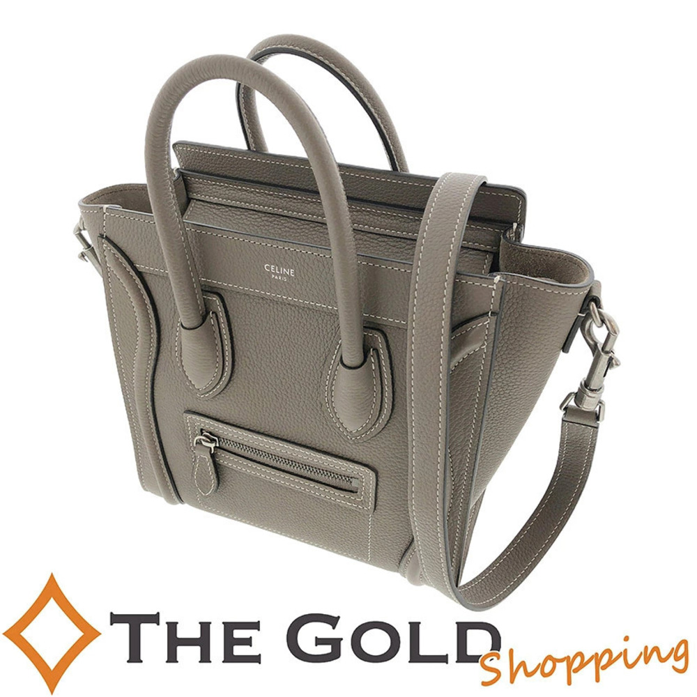 Celine Luggage Shopper Suri Greige Calfskin Leather Bag Crossbody Gray Gold